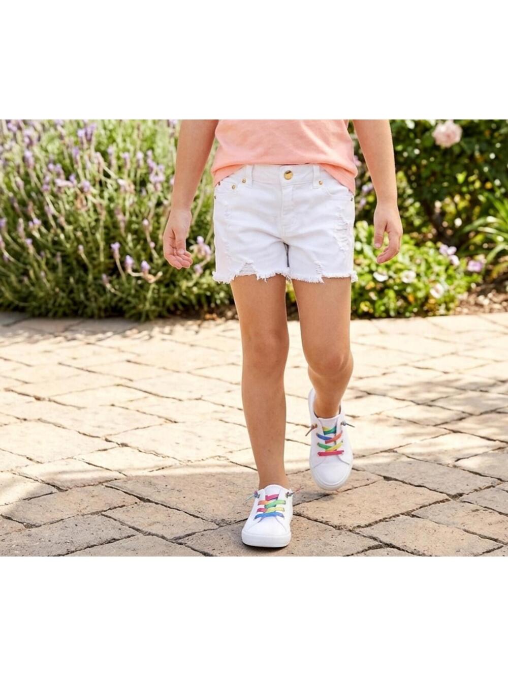 Tractr Girls White Distressed Denim Shorts Size 12 Frayed Hem Summer Casual